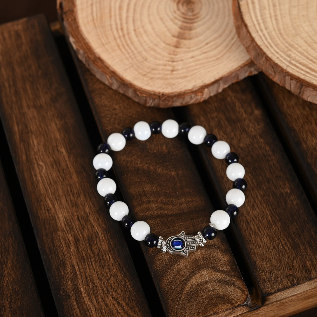 Black & White Evil Eye Elasticated Rakhi With Roli Chawal