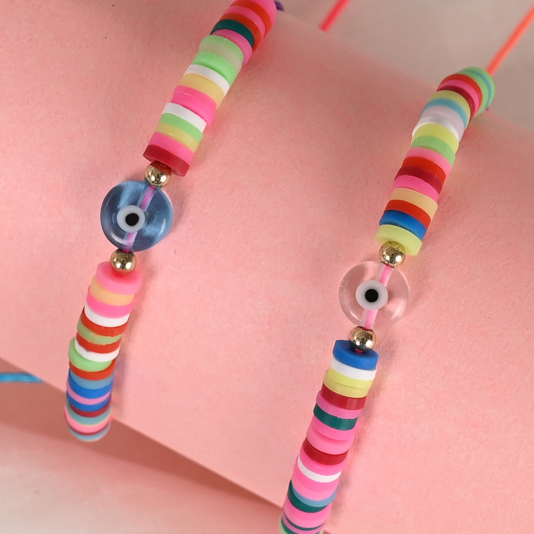 Set Of 2 Multicolor Evil Eye Rakhi With Roli Chawal