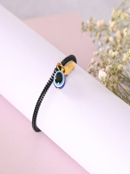 Black Evil Eye Spring Ring Rakhi With Roli Chawal