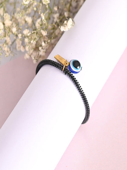 Black Evil Eye Spring Ring Rakhi With Roli Chawal