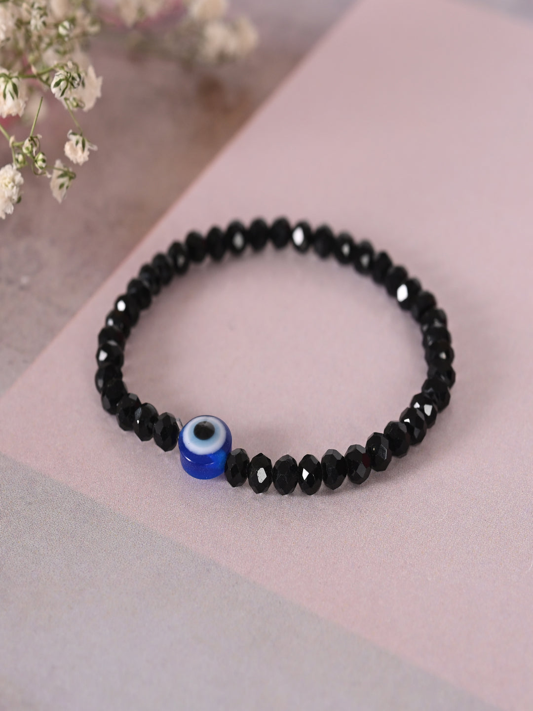 Black Evil Eye Elasticated Rakhi With Roli Chawal