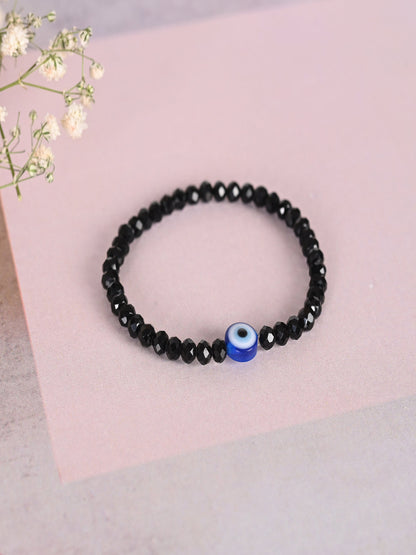 Black Evil Eye Elasticated Rakhi With Roli Chawal