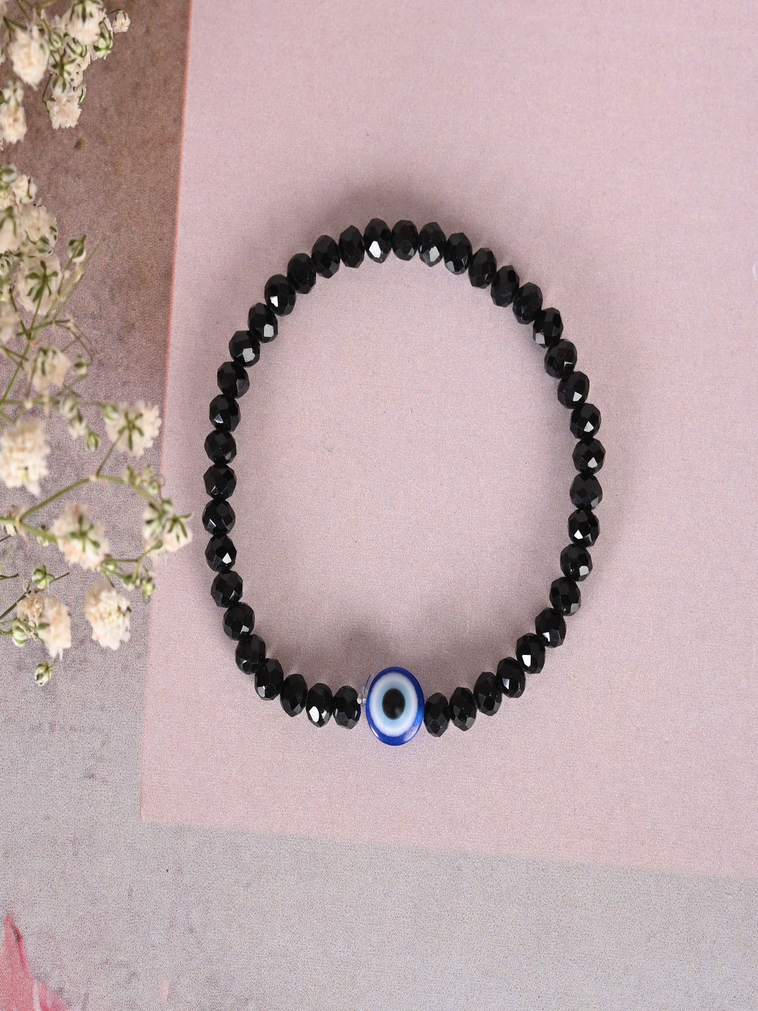 Black Evil Eye Elasticated Rakhi With Roli Chawal