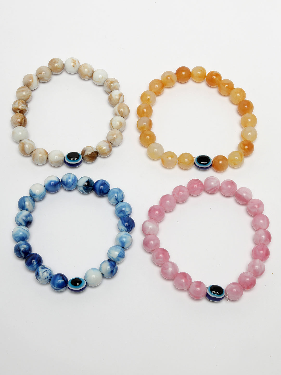 Set Of 4 Multicolor Evil Eye Elasticated Rakhi With Roli Chawal