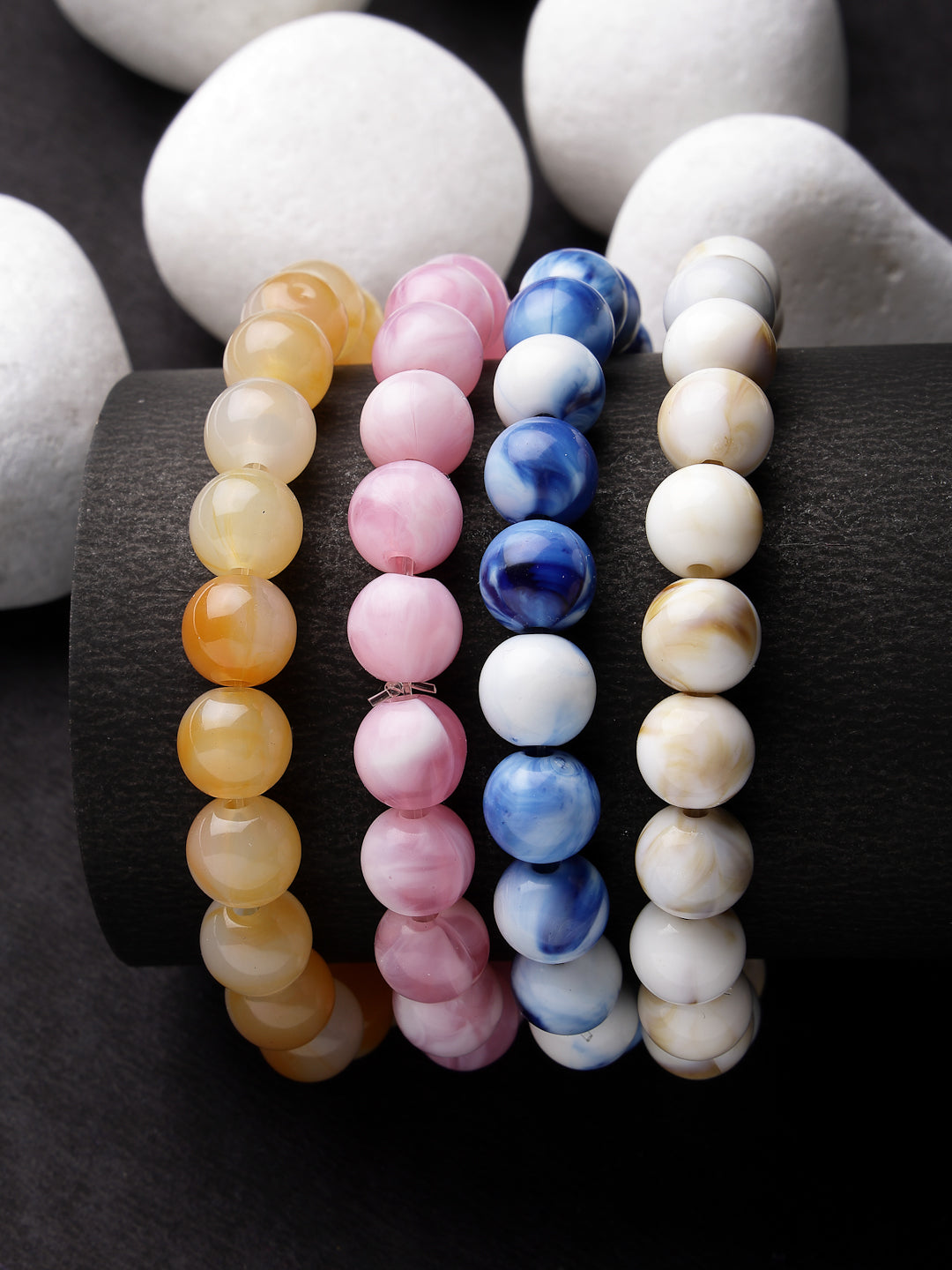 Set Of 4 Multicolor Elasticated Rakhi With Roli Chawal