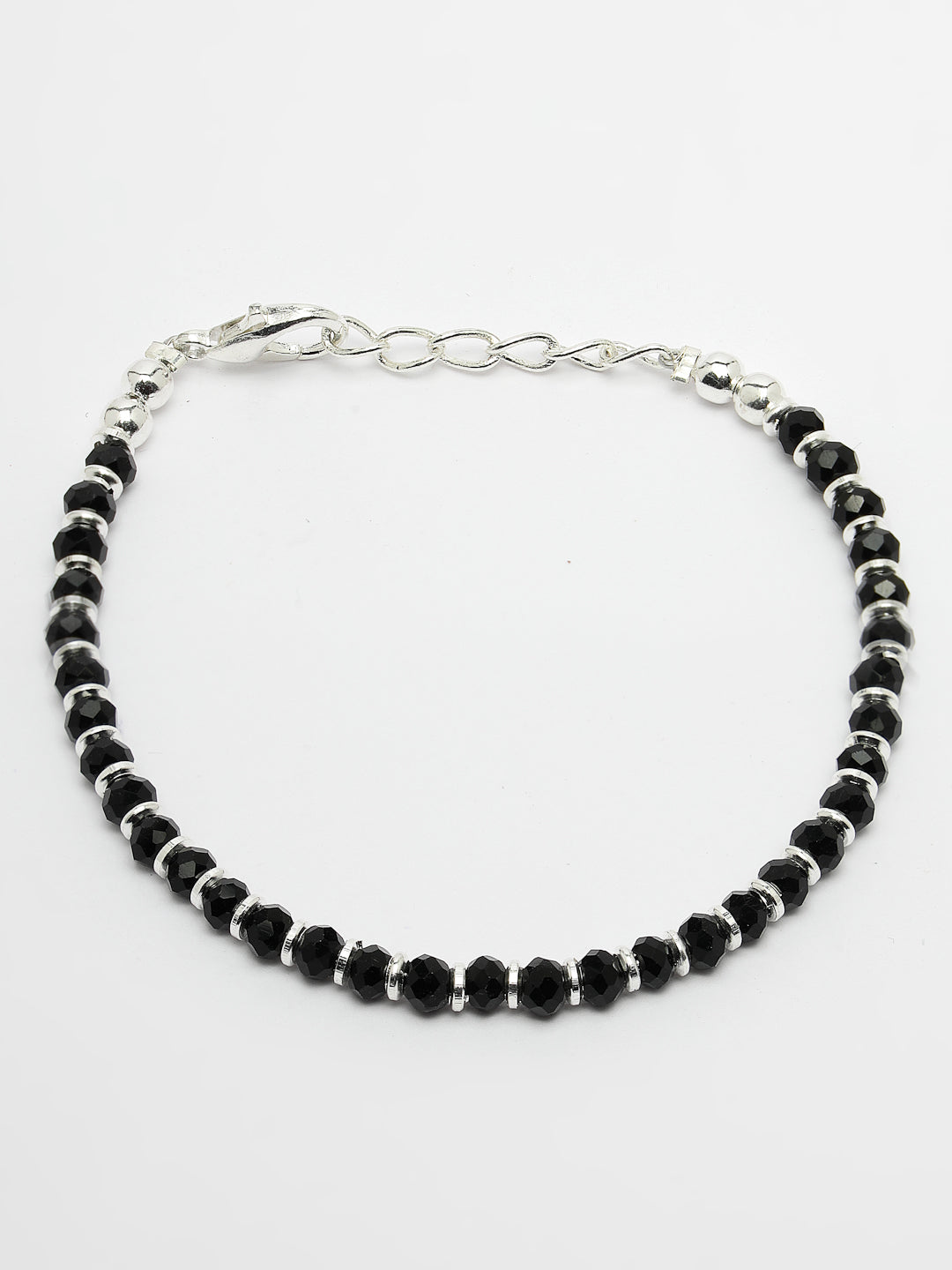 Silver Plated Black Beaded Adjustable Rakhi With Roli Chawal