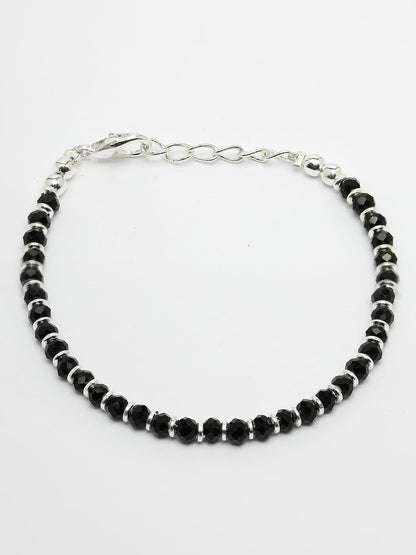 Silver Plated Black Beaded Adjustable Rakhi With Roli Chawal
