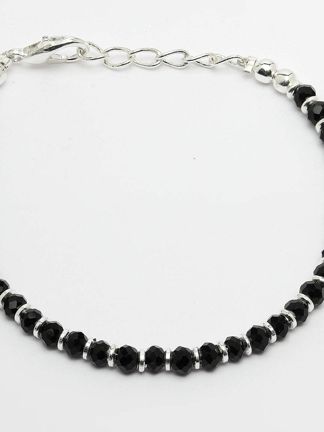 Silver Plated Black Beaded Adjustable Rakhi With Roli Chawal