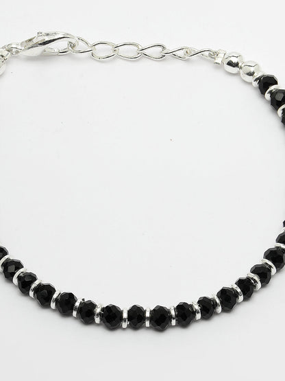 Silver Plated Black Beaded Adjustable Rakhi With Roli Chawal