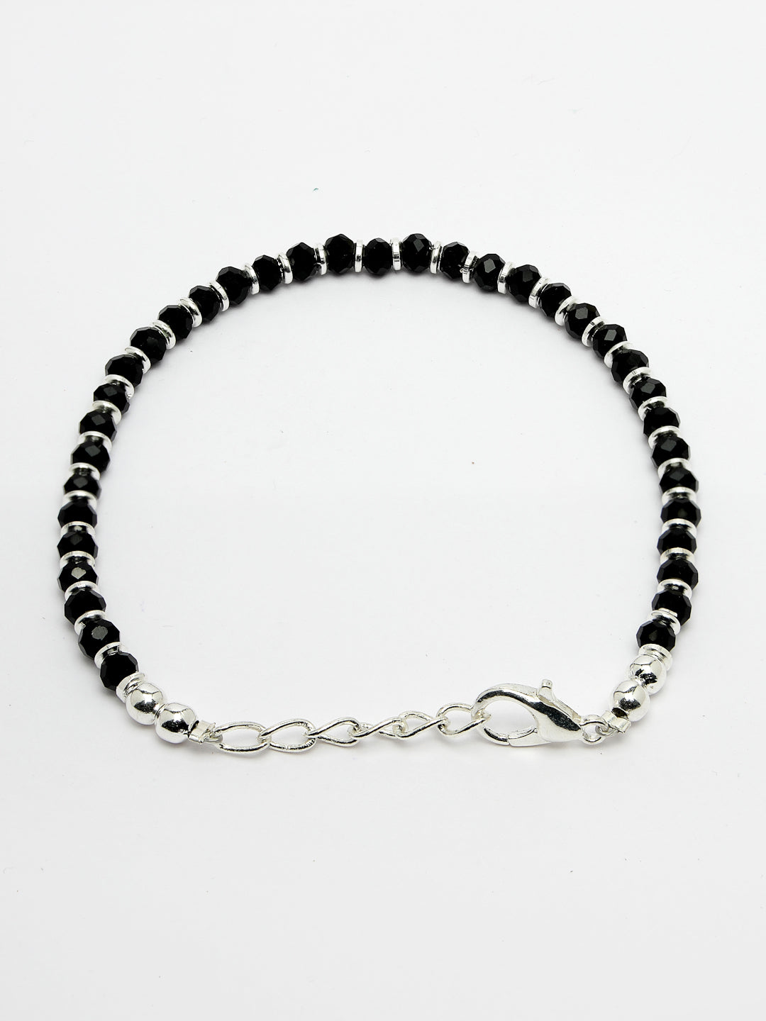 Silver Plated Black Beaded Adjustable Rakhi With Roli Chawal