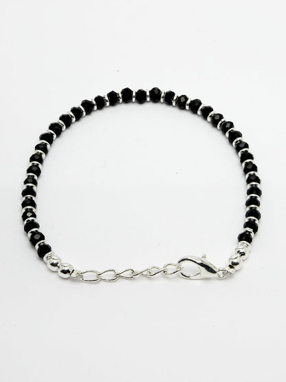 Silver Plated Black Beaded Adjustable Rakhi With Roli Chawal
