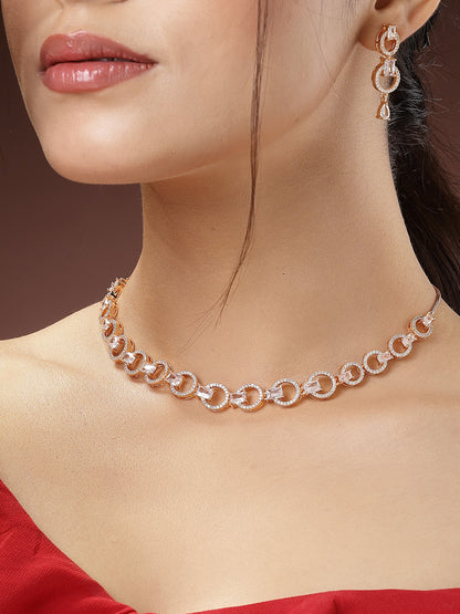 Women's Gold-Plated American Diamond Studded Handcrafted Jewellery Set