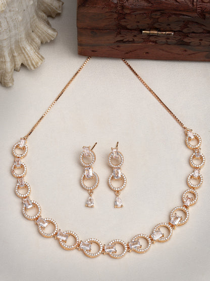 Women's Gold-Plated American Diamond Studded Handcrafted Jewellery Set