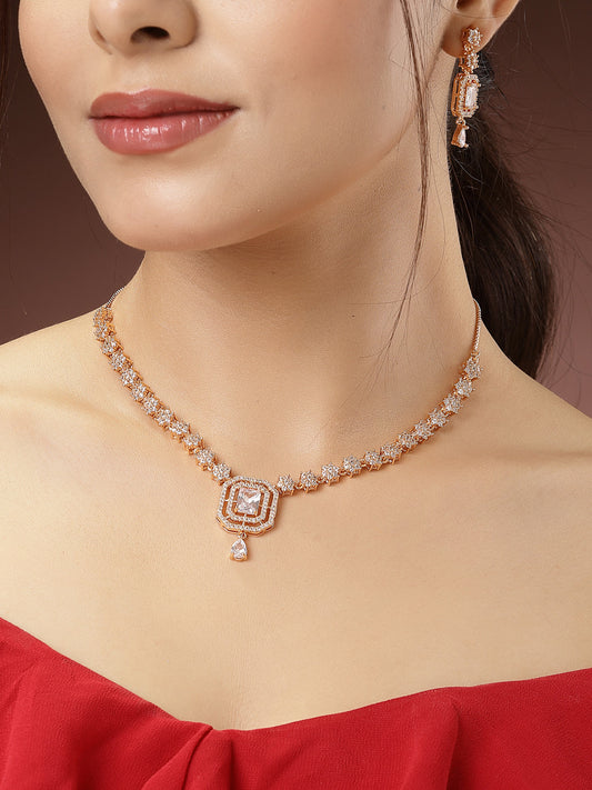 Women's Gold-Plated American Diamond Studded Handcrafted Jewellery Set