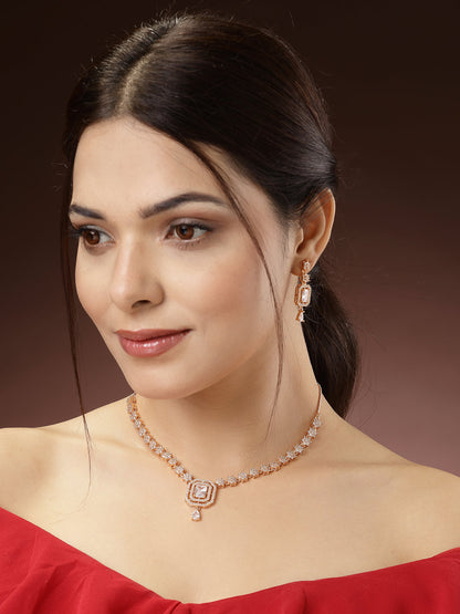 Women's Gold-Plated American Diamond Studded Handcrafted Jewellery Set