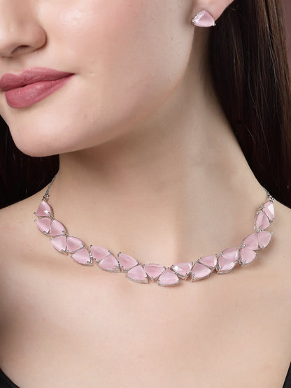 Women's Pink Artificial Stones Studded Handcrafted Jewellery Set