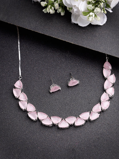 Women's Pink Artificial Stones Studded Handcrafted Jewellery Set