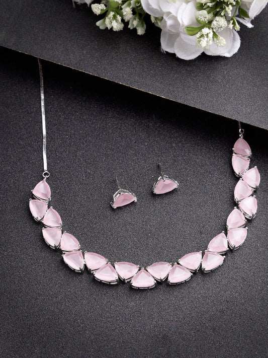 Women's Pink Artificial Stones Studded Handcrafted Jewellery Set