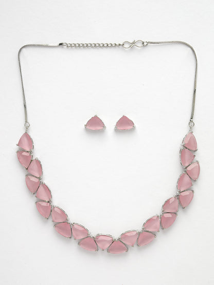 Women's Pink Artificial Stones Studded Handcrafted Jewellery Set