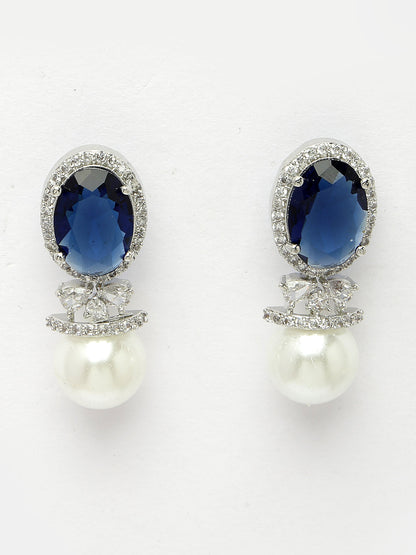 Women's Silver-Plated Blue American Diamond Studded Handcrafted Jewellery Set