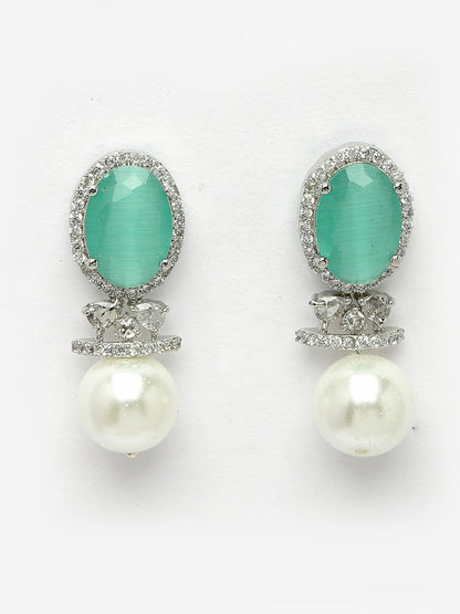 Women's Silver-Plated Green American Diamond Studded Handcrafted Jewellery Set