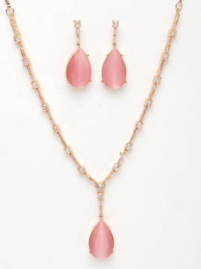 Women's Rose Gold Artificial Stones Studded Handcrafted Jewellery Set