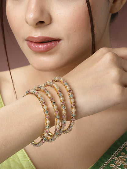Women's Set Of 4 Gold-Plated Beads Handcrafted Traditional Bangles