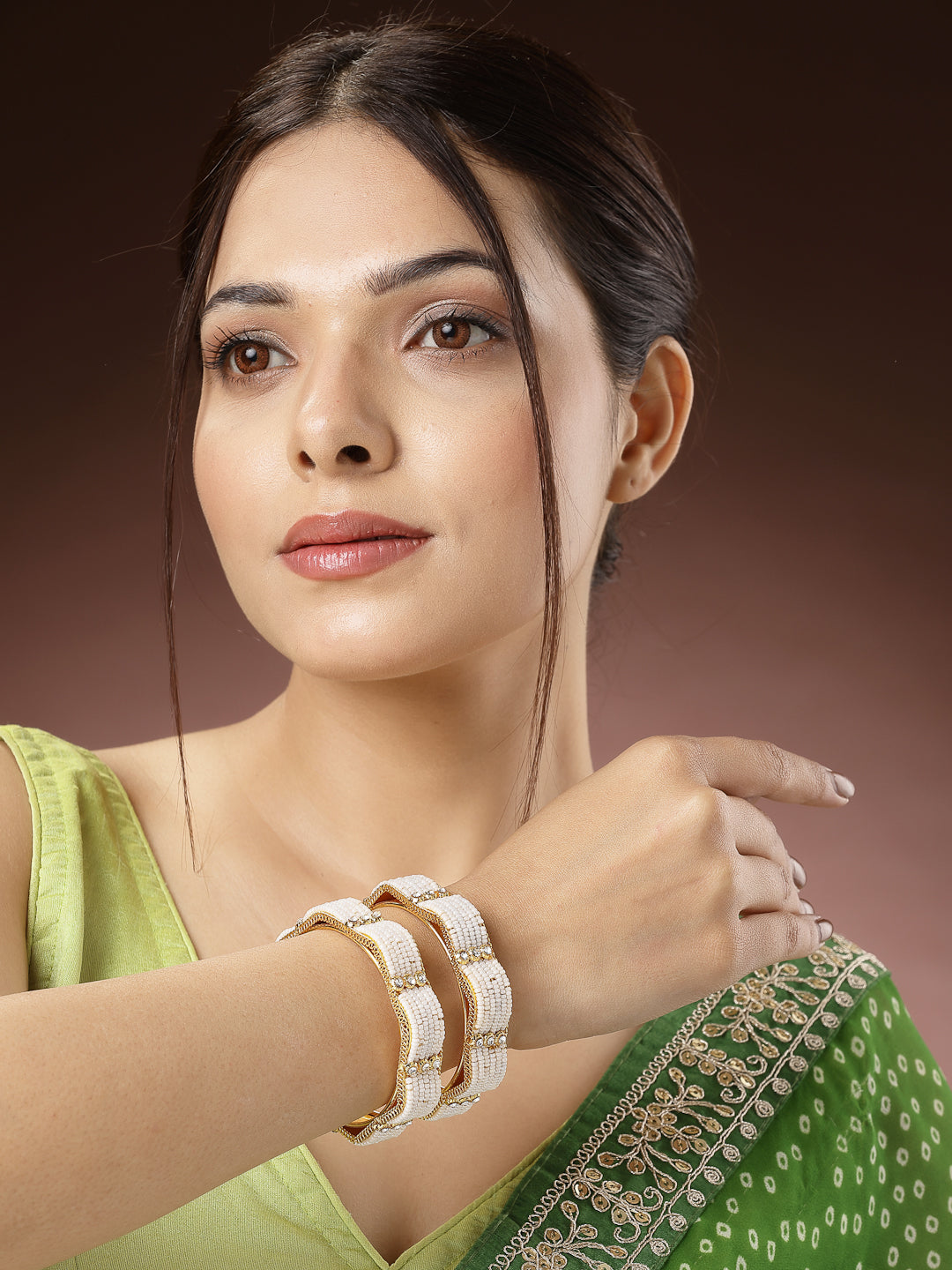 Women's Set Of 2 Gold-Plated Pearl Handcrafted Traditional Bangles