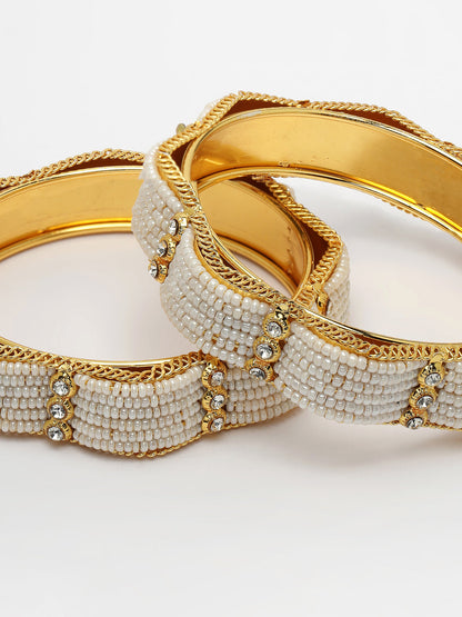 Women's Set Of 2 Gold-Plated Pearl Handcrafted Traditional Bangles