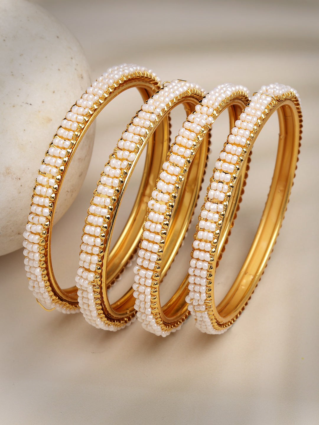 Women's Set Of 4 Gold-Plated Pearl Handcrafted Traditional Bangles