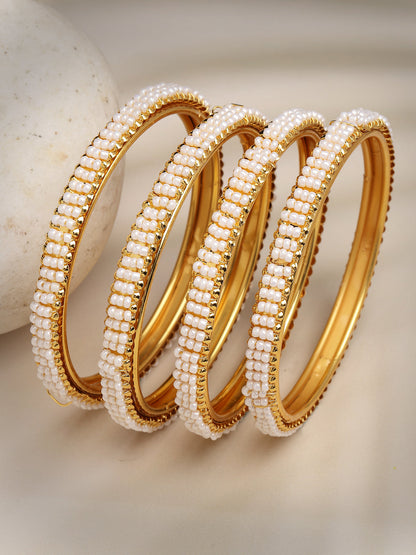 Women's Set Of 4 Gold-Plated Pearl Handcrafted Traditional Bangles