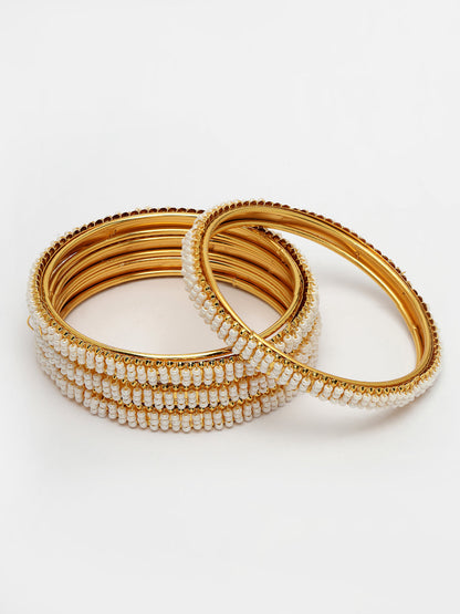 Women's Set Of 4 Gold-Plated Pearl Handcrafted Traditional Bangles