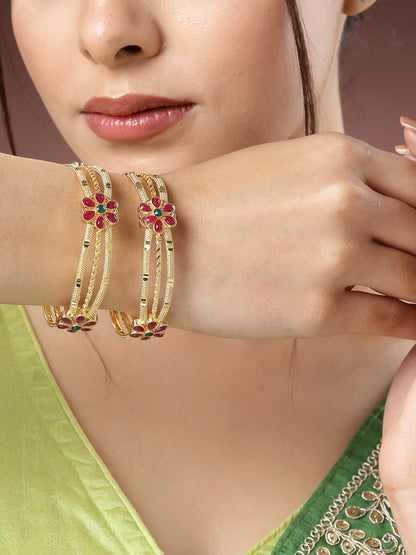 Women's Set Of 2 Gold-Plated Artificial Stones Handcrafted Traditional Bangles