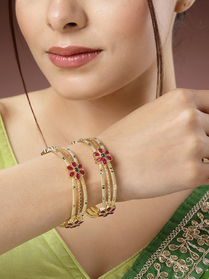 Women's Set Of 2 Gold-Plated Artificial Stones Handcrafted Traditional Bangles