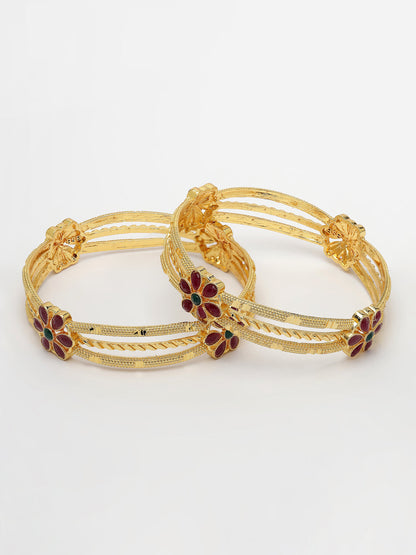 Women's Set Of 2 Gold-Plated Artificial Stones Handcrafted Traditional Bangles