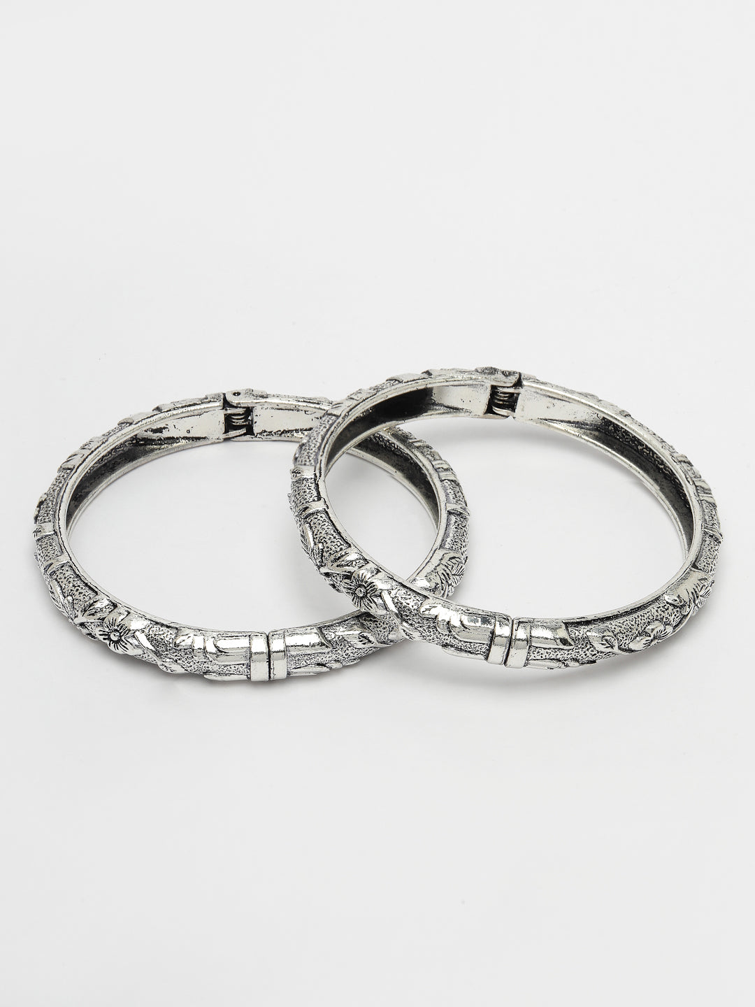 Women's Silver-Toned German Silver Floral Oxidised Kada Bangle