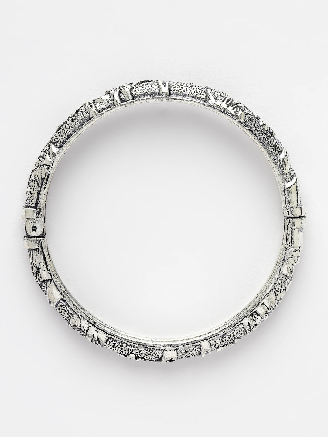 Women's Set Of 2 Silver-Toned German Silver Floral Oxidised Kada Bangle