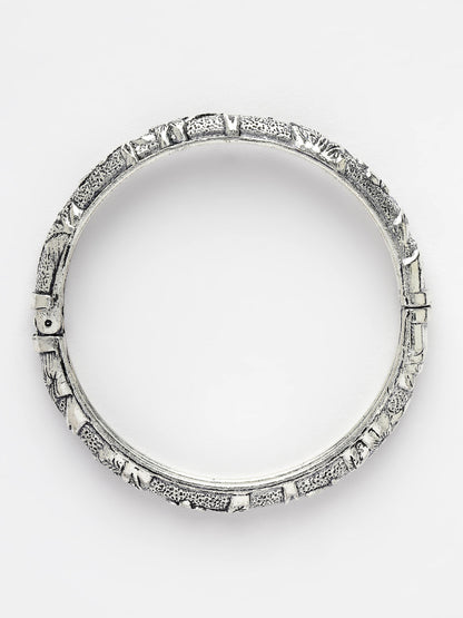 Women's Set Of 2 Silver-Toned German Silver Floral Oxidised Kada Bangle
