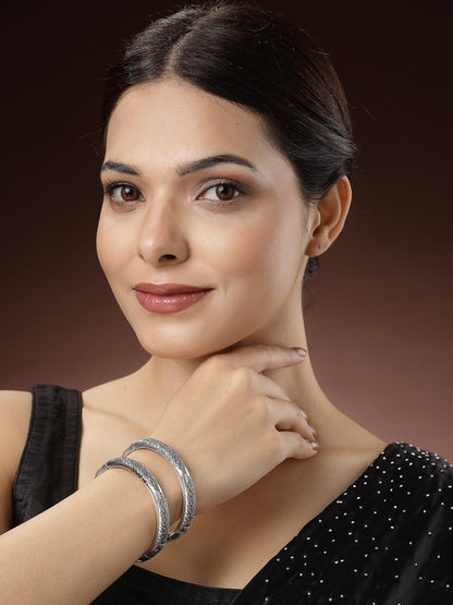 Women's Silver-Toned German Silver Peacock Design Oxidised Kada Bangle