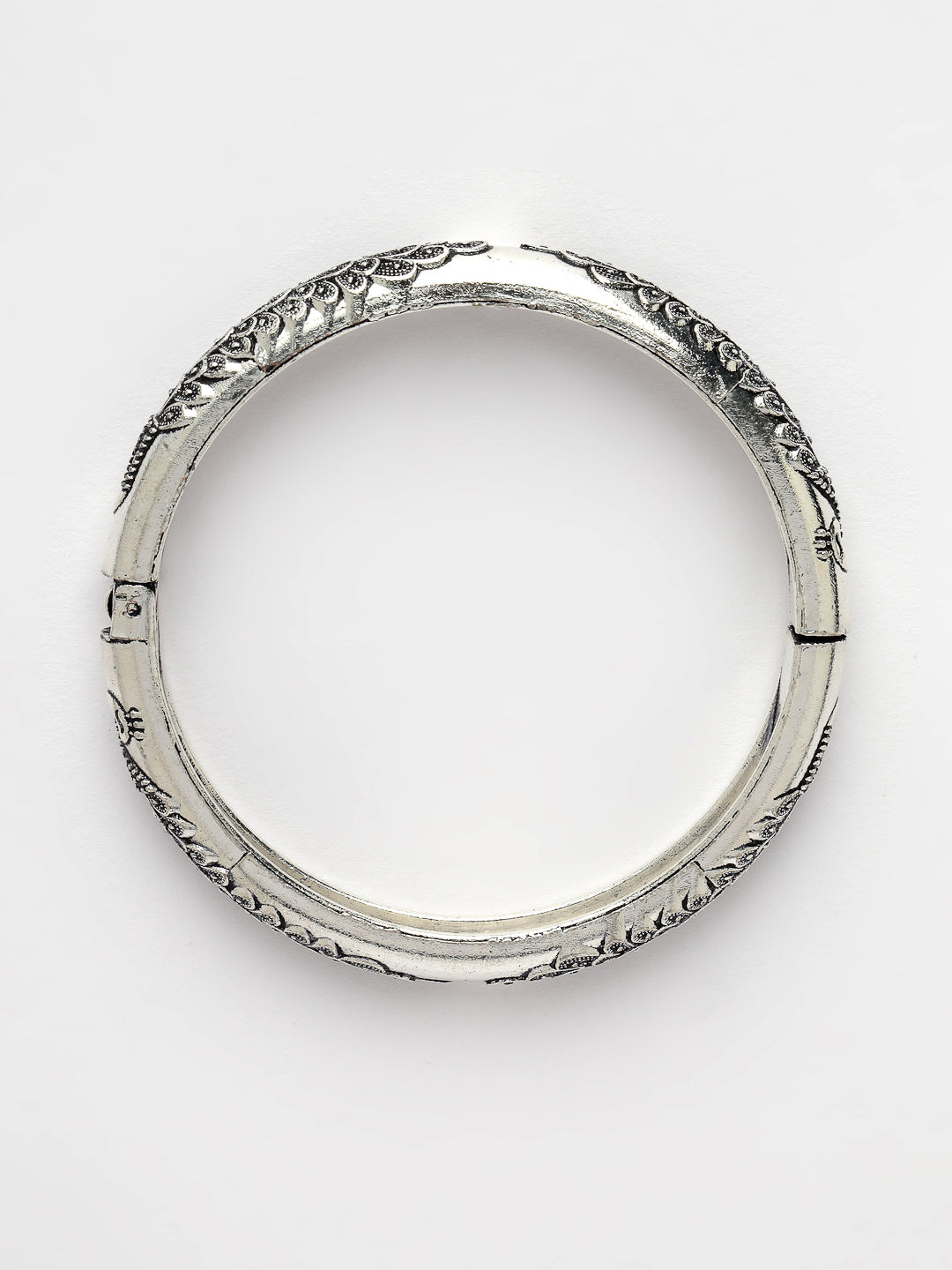 Women's Set Of 2 Silver-Toned German Silver Peacock Design Oxidised Kada Bangle