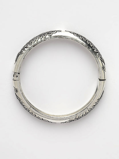 Women's Set Of 2 Silver-Toned German Silver Peacock Design Oxidised Kada Bangle