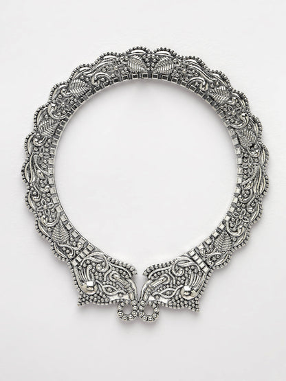 Women's Set Of 2  Silver-Toned German Silve Oxidised Elephant Design Handcrafted Bangles