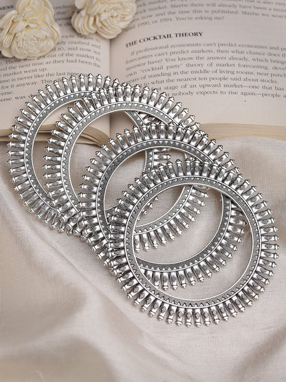 Women's Set Of 4 Silver-Plated German Silver Oxidised Bangles