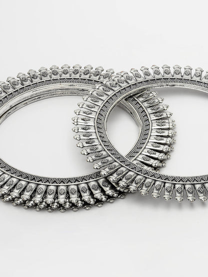Women's Set Of 4 Silver-Plated German Silver Oxidised Bangles