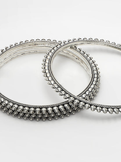 Women's Set Of 4 Silver-Toned German Silver Oxidised Bangles