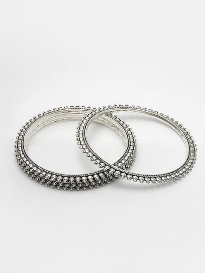 Women's Set Of 4 Silver-Toned German Silver Oxidised Bangles