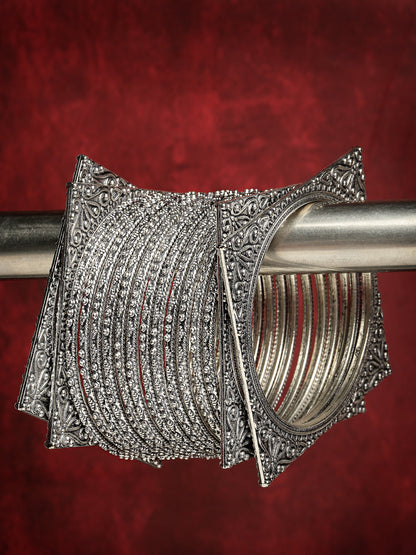 Women's Set Of 8 Silver-Toned German Silver Oxidised Bangles