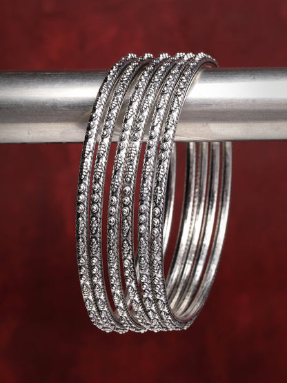 Women's Set Of 6 Silver-Toned German Silver Oxidised Bangles