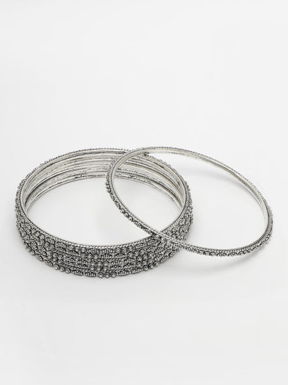 Women's Set Of 6 Silver-Toned German Silver Oxidised Bangles