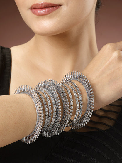 Women's Set Of 6 Silver-Toned German Silver Oxidised Bangles